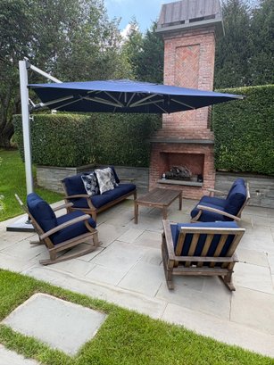 Gloster 4 Piece Seating Set W Navy Blue Sunbrella Cushions (loveseat/umbrella Not Included)