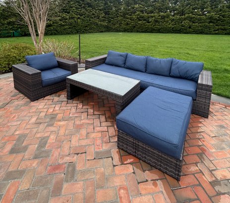 Sunbrella Outdoor Vinyl Set With Coffee Table And Ottoman And Sunbrella Cushions