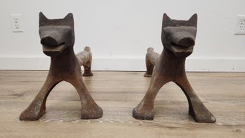 Pair Of Cast Iron Dog Andirons