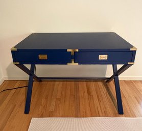 42' Blue Desk With Brass Accents