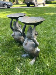 Pair Of Vintage 20' Brass Frog Bird Baths