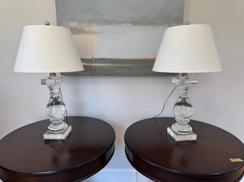 Pair Of Restoration Hardware Glass Table Lamps
