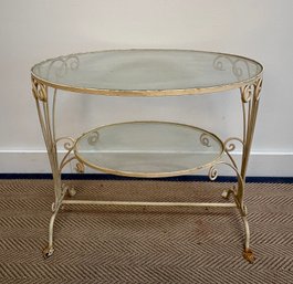 Vintage Two Tiered Oval Iron And Glass Accent Table
