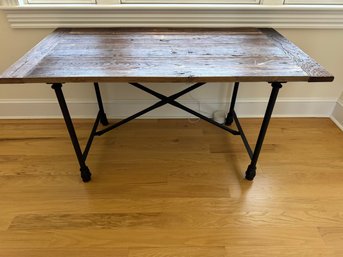 5' Restoration Hardware Natural Wood Table With Metal Base