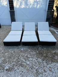 Set Of Three Outdoor Chaise Lounges With Cushions