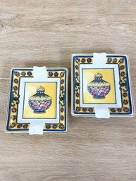 Pair Of A. Raynaud & Co Limoges Pivoines Dish/ashtray