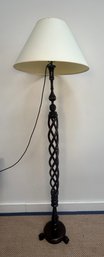 Carved Twisted Wood Floor Lamp With Ivory Inlays