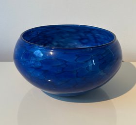 Vintage Signed Blue Art Glass Bowl