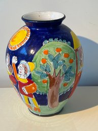 16' Ceramic Hand Painted Blue Vase