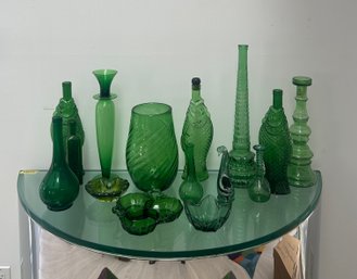 Lot Of Green Glass Decorative Vases