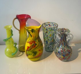 Lot Of 5 Decorative Art Glass Vases