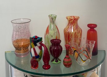 Lot Of 10 Art Glass Vases (red)