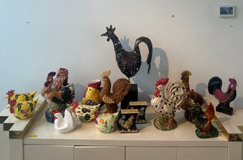 Large Lot Of Roosters And Chicken Figurines