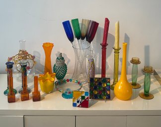 Lot Of Glass Vases And Candlesticks (orange)