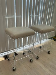 2 Akko Leather And Acrylic Kitchen Counter Stools On Wheels