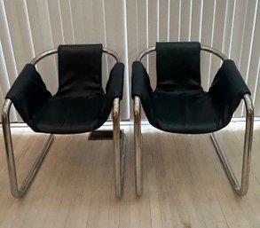 2 Zermat Dark Green Sling Chairs In On Chrome Bases