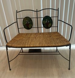 Iron And Rushed Seat Bench With Grape Motif