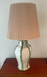 32' Vintage Ceramic 'bamboo' Green And White Table Lamp