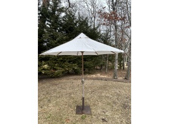 Wooden Outdoor Cream Colored Umbrella With Stand