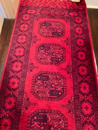 Red & Black Wool Area Rug 9' X 3'