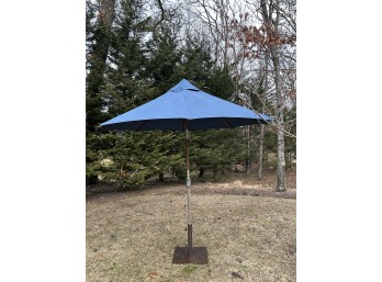Wooden Outdoor Blue Umbrella With Stand