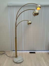 7' Marble Based Vintage Brass Arc 3 Globe Floor Lamp