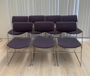 Set Of 7 Vintage ICF Purple Upholstered Chairs W Chrome Base
