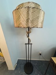 Mid Century Peacock Metal Floor Lamp With Brass Accents