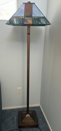 64' Vintage Metal Floor Lamp With Faux Stained Glass