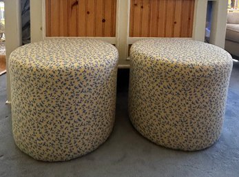 Pair Of Blue And Yellow Ottomans