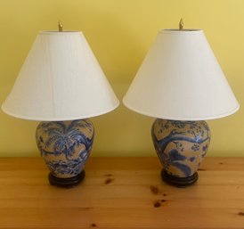 Pair Of Oriental Accent 21' Lamps