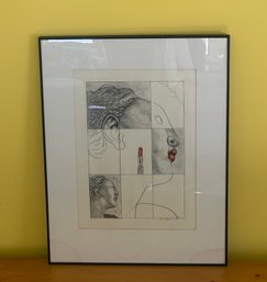 23 X30 Signed Charcoal Contemporary Drawing (lipstick)