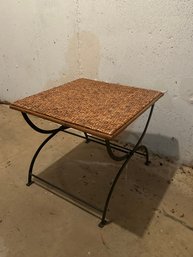 Vintage Rattan Top Iron Leg Occasional Table