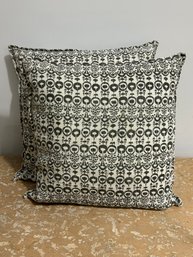 Pair OKA Linen Throw Pillows In Brown And Cream