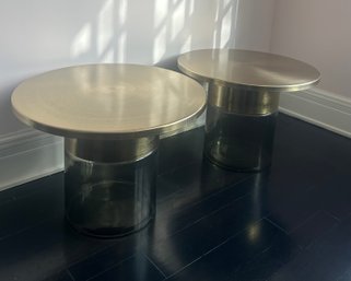 Pair Of Brass And Glass Base Side Tables