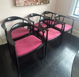 6 Kitchen Black Dining Chairs With Fuchsia Upholstery