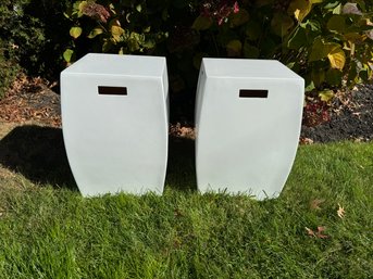 Pair Of Brown Jordan Square Curved Outdoor Garden Stools