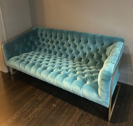 Lee Teal Tufted Couch With Brass Legs