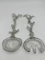 Ocean Reef Coral Shape Acrylic Salad Server Set. Fork And Spoon.