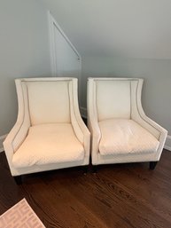 Pair Of Custom Cream Quilted Wingback Chairs W Nailhead Accents