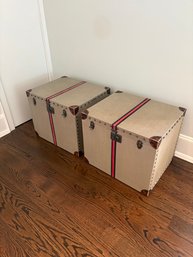 Pair Of Andrew Martin Canvas Luggage Style Trunks