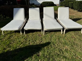 Set Of Four Teak Lounge Chairs With Cushions