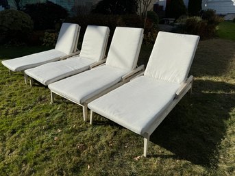 Set Of Four Teak Lounge Chairs With Cushions