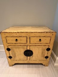 Distressed Yellow Cabinet W Asian Hardware