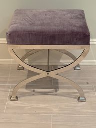 Gray Velvet Vanity Stool With Heavy Chrome Legs 1 Of 2 Available
