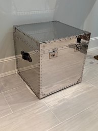 23'sq Andrew Martin Chrome Luggage Cube End Table W Leather Handles