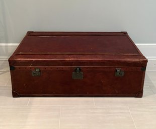 Restoration Hardware Vintage Leather Trunk Coffee Table Campaign Style