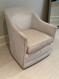 Drexel Heritage Blue & White Striped Swivel Chair In Velvet