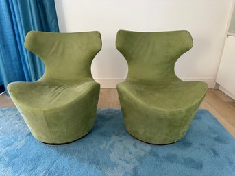 B&B Italia Piccola Papilio Green Leather Swivel Chairs