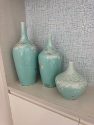 Set Of 3 Pale Green Porcelain Vases